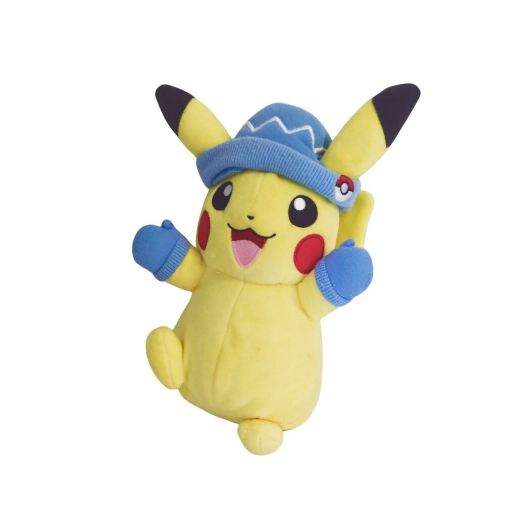 Pokemon Nintendo Holiday Pikachu Blue Hat with Mittens 9" Plush 2022 Christmas